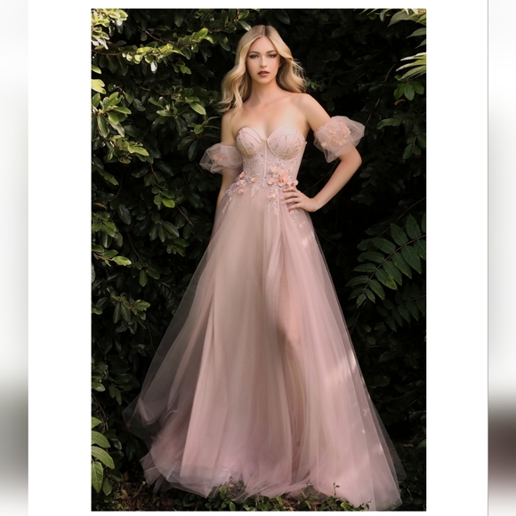 Captivating Metallic Off-the-Shoulder Ball Gown by Cinderella Divine